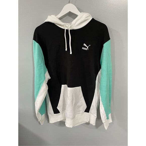 NWOT Puma Size Men’s Small Classic Block Hoodie Sweatshirt Mint Black - Picture 1 of 5